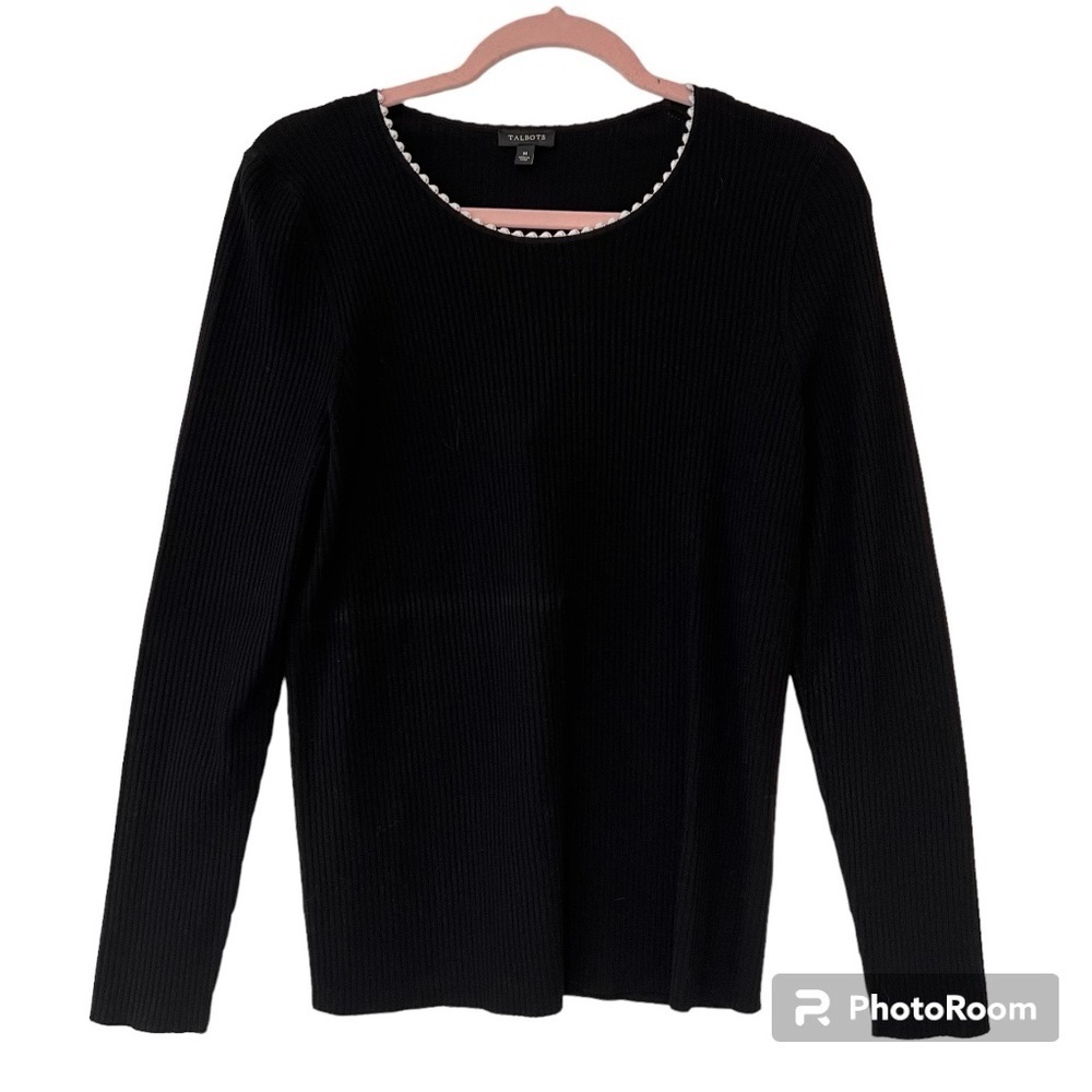 Talbots Scallop Trim Ribbed Knit Pullover Sweater Size Medium